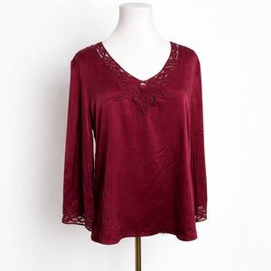 Vintage 100% Silk Beaded Blouse Burgundy Whimsigoth Fairycore Top L